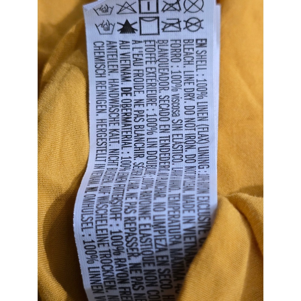 Forever 21 Mustard Yellow 100% Linen Cold Shoulder Ruffle Mini Dress Medium - Picture 9 of 11